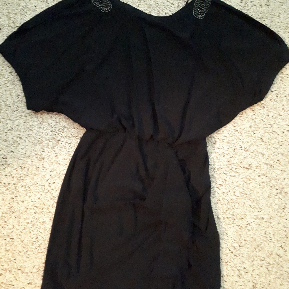Short navy blue cocktail dress.
